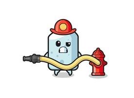 caricature de craie en tant que mascotte de pompier avec tuyau d'eau vecteur