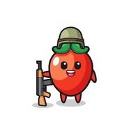 adorable mascotte de piment en tant que soldat vecteur