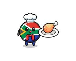 drapeau de l'afrique du sud personnage de dessin animé de chef de poulet frit