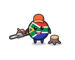 personnage de bûcheron drapeau afrique du sud tenant une tronçonneuse vecteur