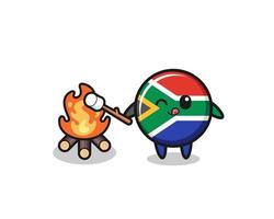 le personnage du drapeau sud-africain brûle de la guimauve vecteur
