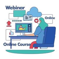 image de concept de services de streaming fille faisant webinaire et vecteur de cours en ligne