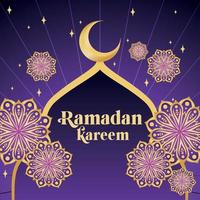 croissant de lune doré au-dessus d'un vecteur de modèle de ramadan kareem mosquée