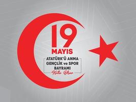 illustration vectorielle de drapeau turc. 19 mai 1919 joyeuse commémoration d'ataturk, journée de la jeunesse et des sports, message. vacances de jeunesse. conception de panneaux d'affichage. vecteur