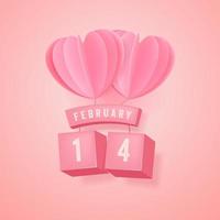 14 février, fête de la Saint-Valentin et ballon coeur rose sur fond rose. vecteur