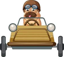 un chien carlin conduisant un dessin animé de jouet de voiture vecteur