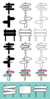 grand ensemble d'icônes de panneaux différents. icônes de signalisation. silhouettes de panneaux de signalisation modernes. orientation rapide, icône de ligne de pointeur, signe de vecteur de contour, pictogramme de style linéaire isolé. symbole, jeu d'icônes logo.