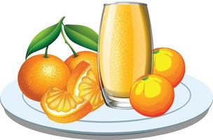 un verre de jus d'orange avec une orange hachée vecteur