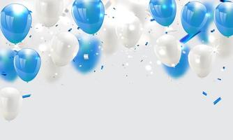 ballons bleus et blancs, fond de célébration vecteur