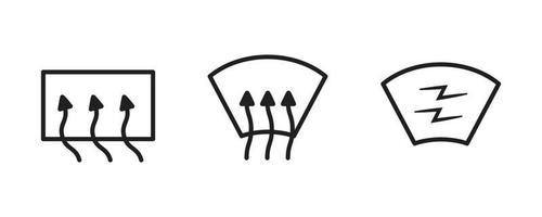 icônes vectorielles des indicateurs du tableau de bord du véhicule. ces symboles incluent le chauffage de la lunette arrière, le groupe d'instruments de climatisation avant et arrière. icône de ligne modifiable. vecteur