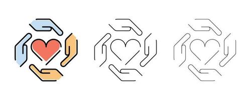 une femme et une main d'homme deviennent circulaires autour du cœur. icônes de ligne d'amour. critiques de couple, de romance et de cœur. poèmes de la saint valentin. éléments de conception de qualité. contour modifiable. icône de dessin au trait moderne. vecteur