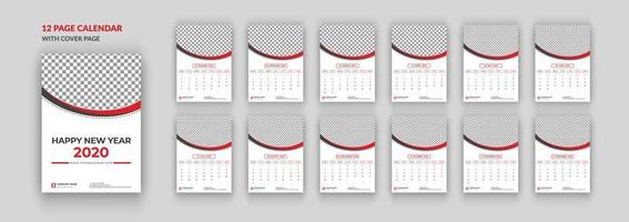 Calendrier mural 12 pages 2020 avec page de couverture vecteur