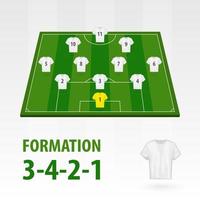 alignements de joueurs de football, formation 3-4-2-1. demi-stade de football. vecteur