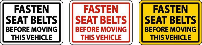 Attachez les ceintures avant de déplacer le signe de l'étiquette sur fond blanc vecteur
