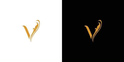 la conception initiale du logo de la lettre v combinée à des ornements de feuilles uniques et élégants vecteur