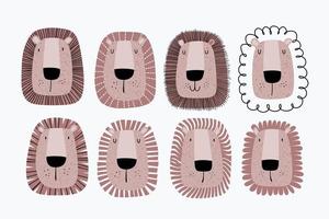 ensemble de visages de lion mignons. graphique pour enfants pour impression ou affiche.