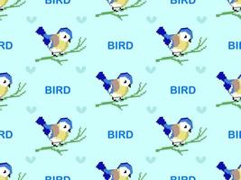 modèle sans couture de personnage de dessin animé d'oiseau sur fond bleu. style de pixels vecteur