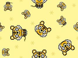 modèle sans couture de personnage de dessin animé tigre sur fond jaune. style pixel vecteur