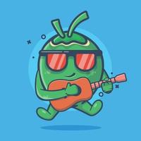 mascotte de personnage de noix de coco cool jouant de la guitare dessin animé isolé dans un style plat vecteur