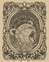 illustration vintage grizzly avec style de gravure vecteur