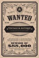 étiquette de cadre vintage western voulait illustration vectorielle rétro dessinée à la main antique vecteur