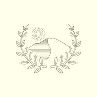 montagne hipster de luxe en ligne avec création de logo d'insigne de feuille, illustration d'icône de symbole graphique vectoriel idée créative