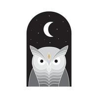 hibou géométrique avec création de logo de fenêtre de nuit, illustration d'icône de symbole graphique vectoriel idée créative