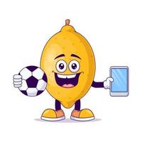 citron jouant vecteur de personnage de mascotte de dessin animé de football