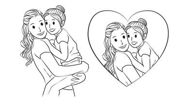 maman et fille parent amour contour vector illustration de dessin animé
