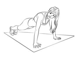 femme forte push up pose contour vector illustration de dessin animé