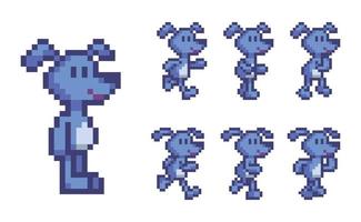 pixel art 8 bits personnage bleu chiot courir vecteur d'animation