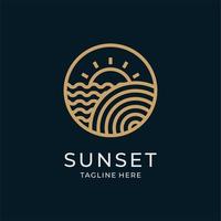 conception d'illustration vectorielle de modèle de logo d'art de ligne minimaliste coucher de soleil. modèle de logo de coucher de soleil monoline de luxe au design élégant. vecteur