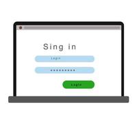 écran d'ordinateur portable avec login et mot de passe. illustration vectorielle dans un style plat vecteur