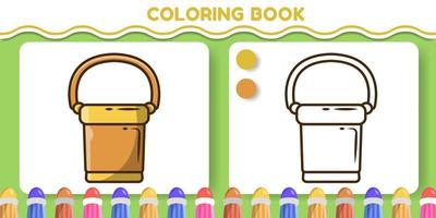 seau coloré et noir et blanc dessin animé dessiné à la main doodle livre de coloriage pour les enfants vecteur