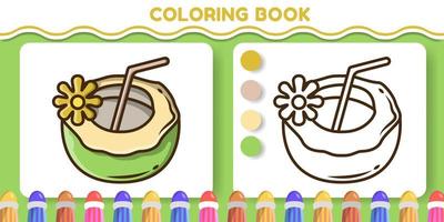 livre de coloriage de doodle de dessin animé dessiné à la main de noix de coco mignon pour les enfants vecteur