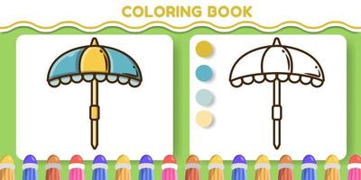 parapluie coloré et noir et blanc dessin animé dessiné à la main doodle livre de coloriage pour les enfants vecteur