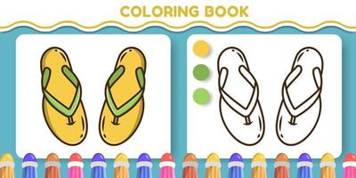 pantoufles colorées et noires et blanches dessin animé dessiné à la main doodle livre de coloriage pour les enfants vecteur