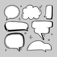 bulle de dialogue comique dessinée à la main sur un fond gris dans le style d'un chat à bulles d'illustration vectorielle doodle, élément de message. vecteur