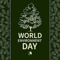 journée mondiale de l'environnement. bannière avec un arbre sur le fond des feuilles. pour la conception de cartes postales, d'affiches et d'impression. écologie. illustration vectorielle. vecteur