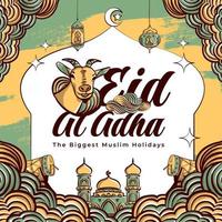 fond d'illustration eid al-adha dessiné à la main vecteur