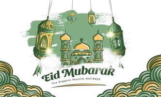 fond d'illustration eid mubarak dessiné à la main vecteur