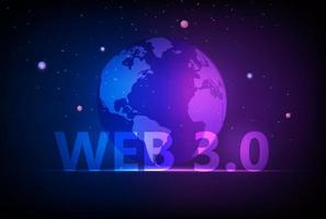 concept web 3.0, typographie web 3.0 sur fond bleu, nouvelle version du site web utilisant la technologie blockchain, la crypto-monnaie et l'art nft. illustration vectorielle