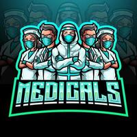 le logo mascotte esport de l'équipe médicale combattant le virus corona vecteur