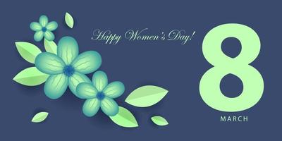 Bannière de la journée des femmes heureuses florales bleues vecteur