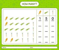 combien de jeu de comptage avec des légumes. feuille de travail pour les enfants d'âge préscolaire, feuille d'activité pour enfants, feuille de travail imprimable vecteur