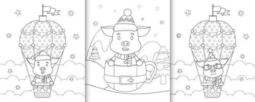 livre de coloriage avec des personnages mignons de noël de cochon