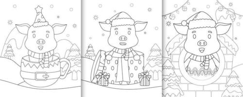 livre de coloriage avec des personnages mignons de noël de cochon vecteur