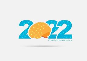 logo 2022 nouvel an avec concept créatif du cerveau humain, modèle de mise en page moderne d'illustration vectorielle vecteur