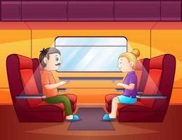 homme et femme à l'intérieur des trains de métro de transport vecteur