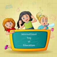 journée internationale de l'éducation avec les enfants et le tableau vecteur